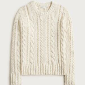 J Crew Fisherman Cable Knit Crewneck Sweater Women's Medium Ivory Preppy